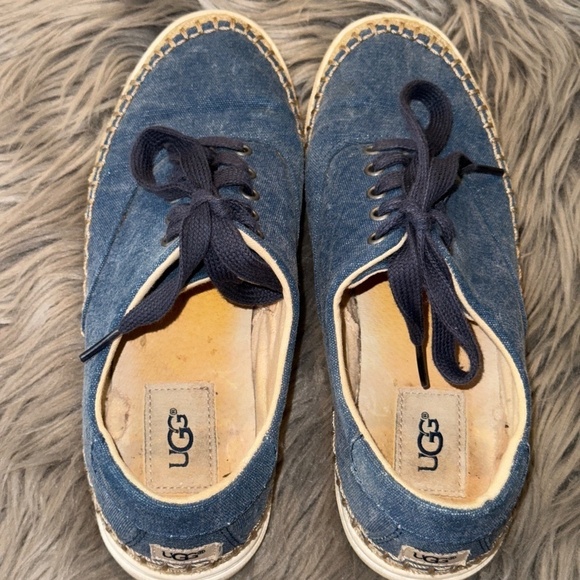 EUC Ugg Eyan II Canvas Sneaker Blue Denim Espadrille Trim Size 6.5 - Picture 11 of 13